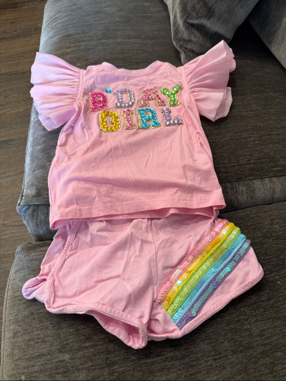 Lola and the boys Pink Puff Sleeve 'B'DAY GIRL' Embellished set